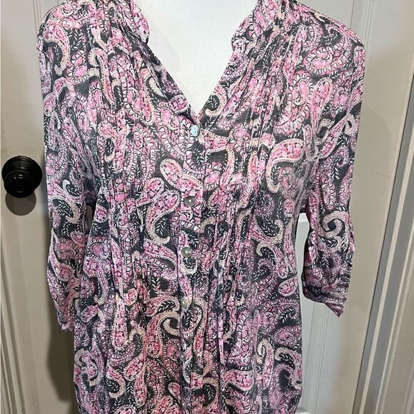 Tops - Ruby Red Large Paisley Blouse  Like New